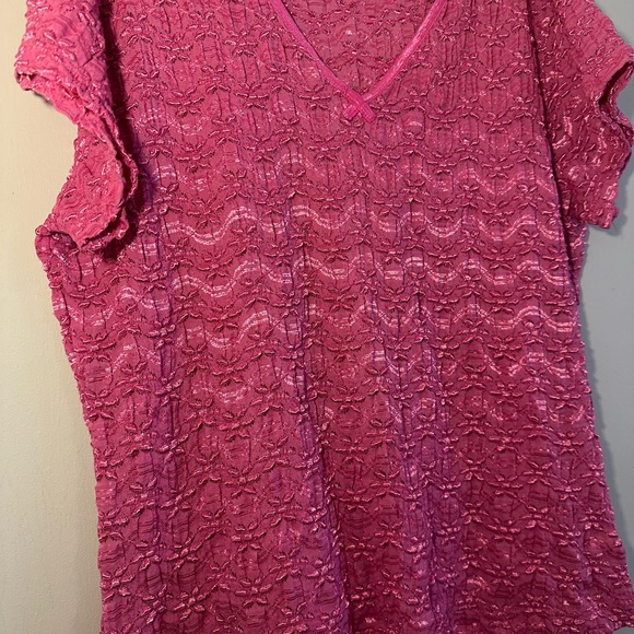 Vintage Y2K Worthington Pink Wavy Floral Mesh Lace Top - Picture 3 of 5